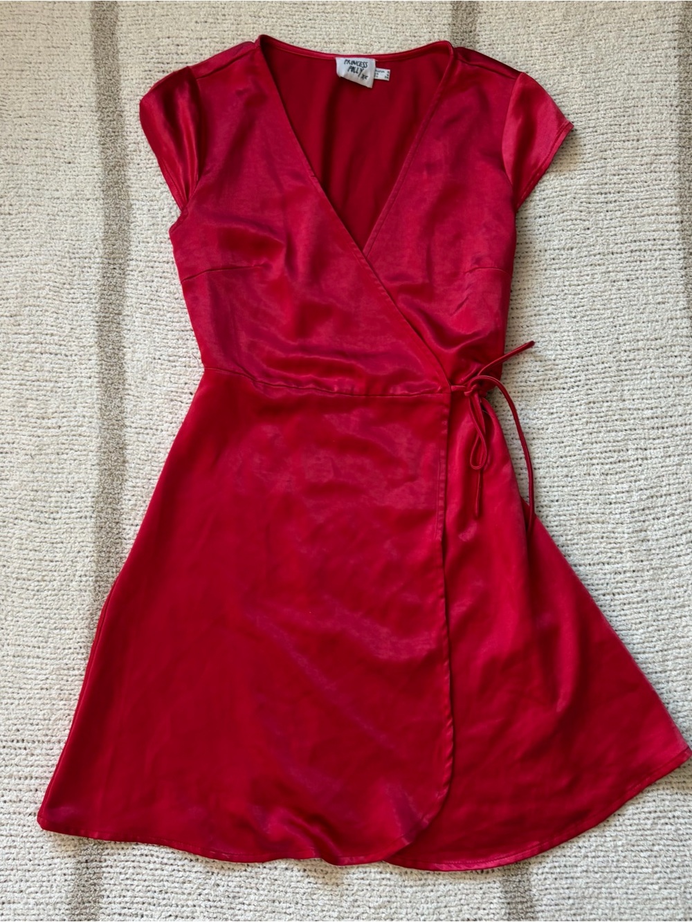 Princess Polly bright red wrap mini dress